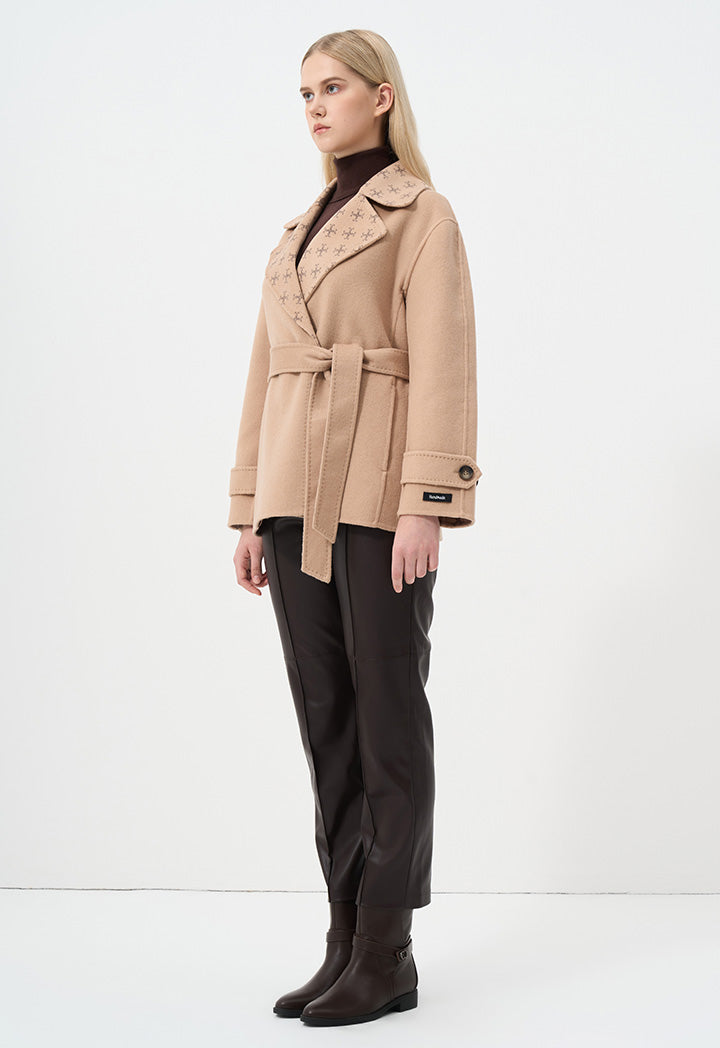 Choice Double Breasted Notched Collar Coat Camel