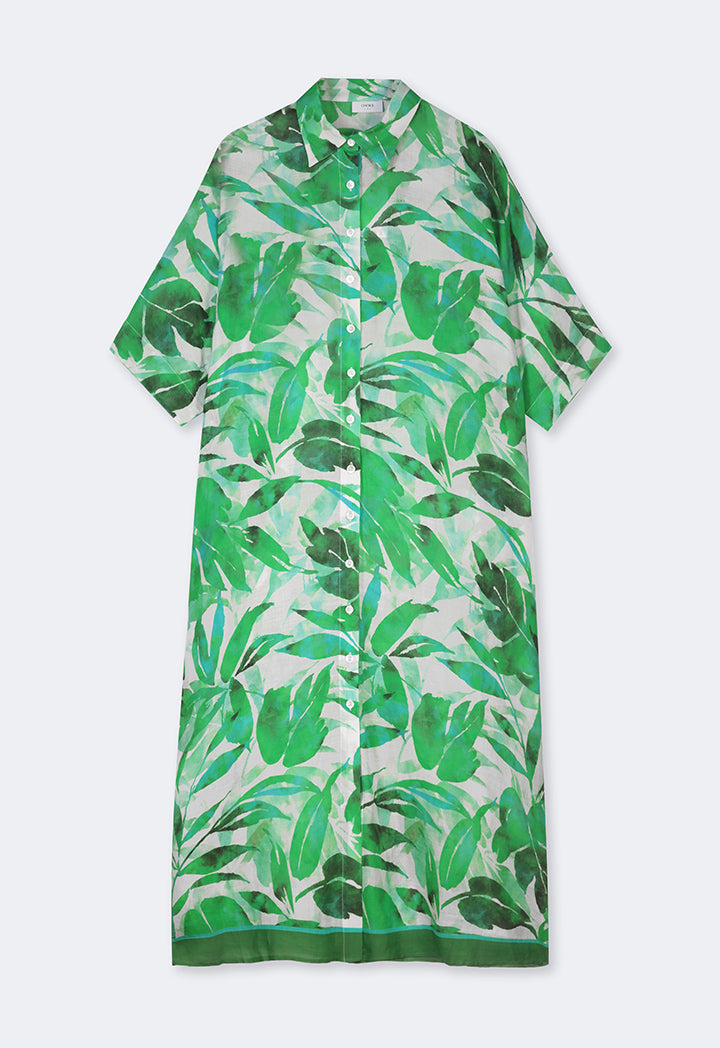 Choice All Over Floral Print Shirt Dress Green