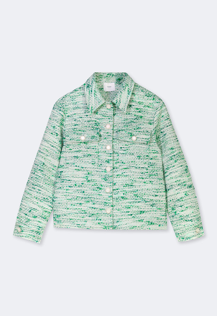 Choice Tweed Lurex Front Pockets Jacket Green