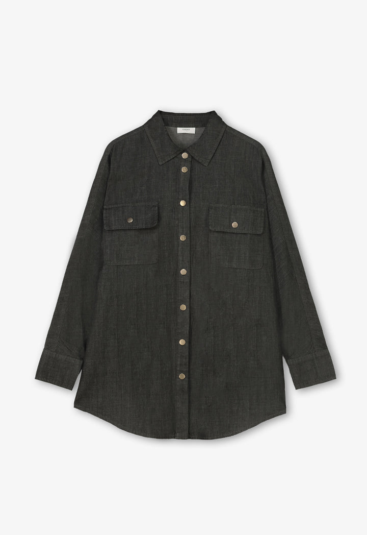 Choice Single Tone Long Sleeves Shirt  Black