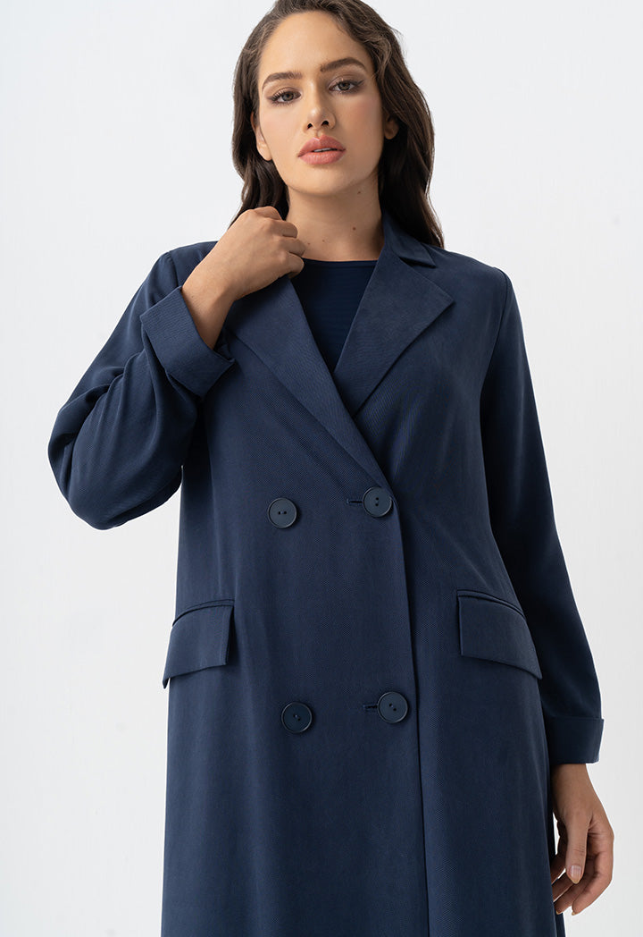 Choice Double Breasted Solid Loose Fit Coat  Navy