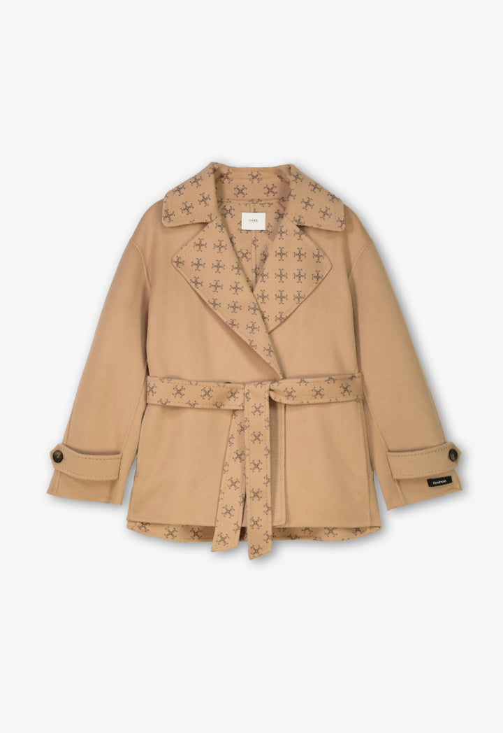 Choice Double Breasted Notched Collar Coat Camel