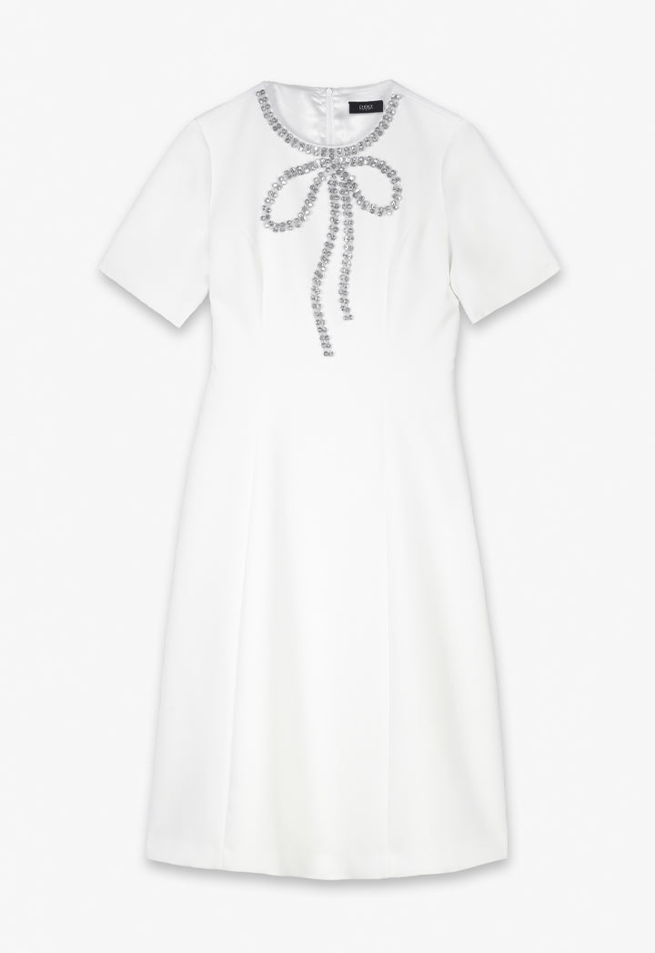 Choice Solid Crystal Embellished Midi Dress Off White