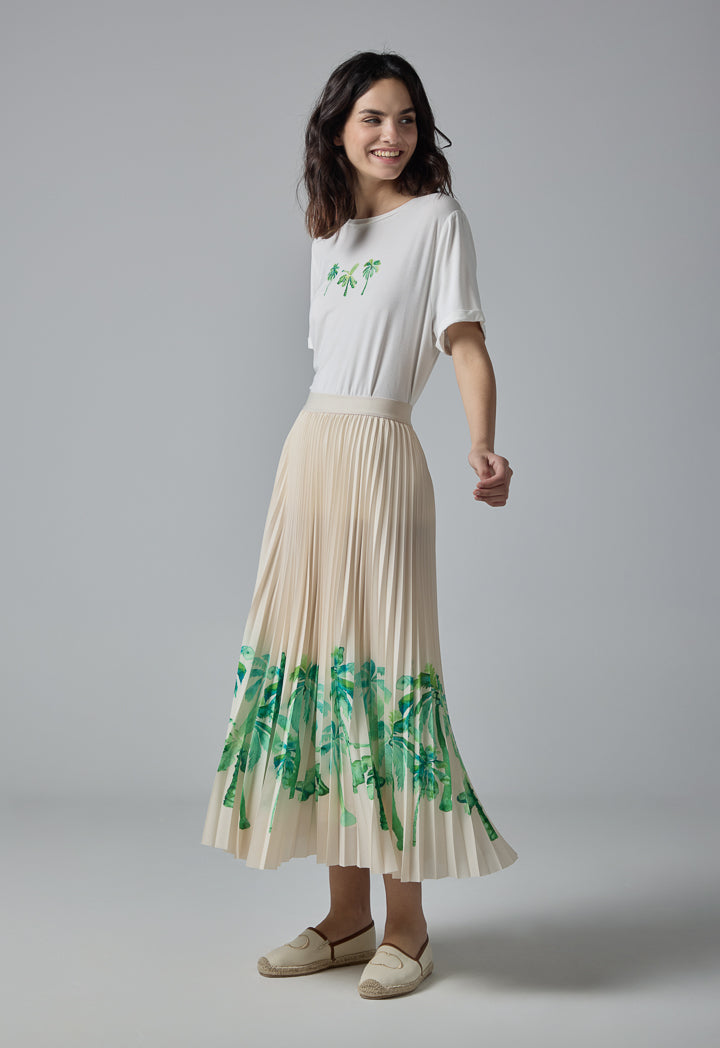 Choice Floral Print Pleated Skirt Cream