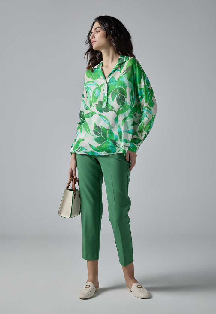Choice Drop Shoulder Floral Print Shirt Green