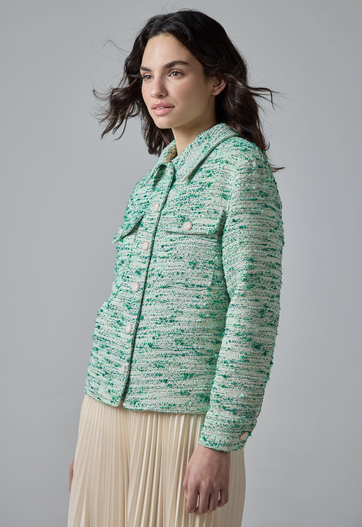 Choice Tweed Lurex Front Pockets Jacket Green
