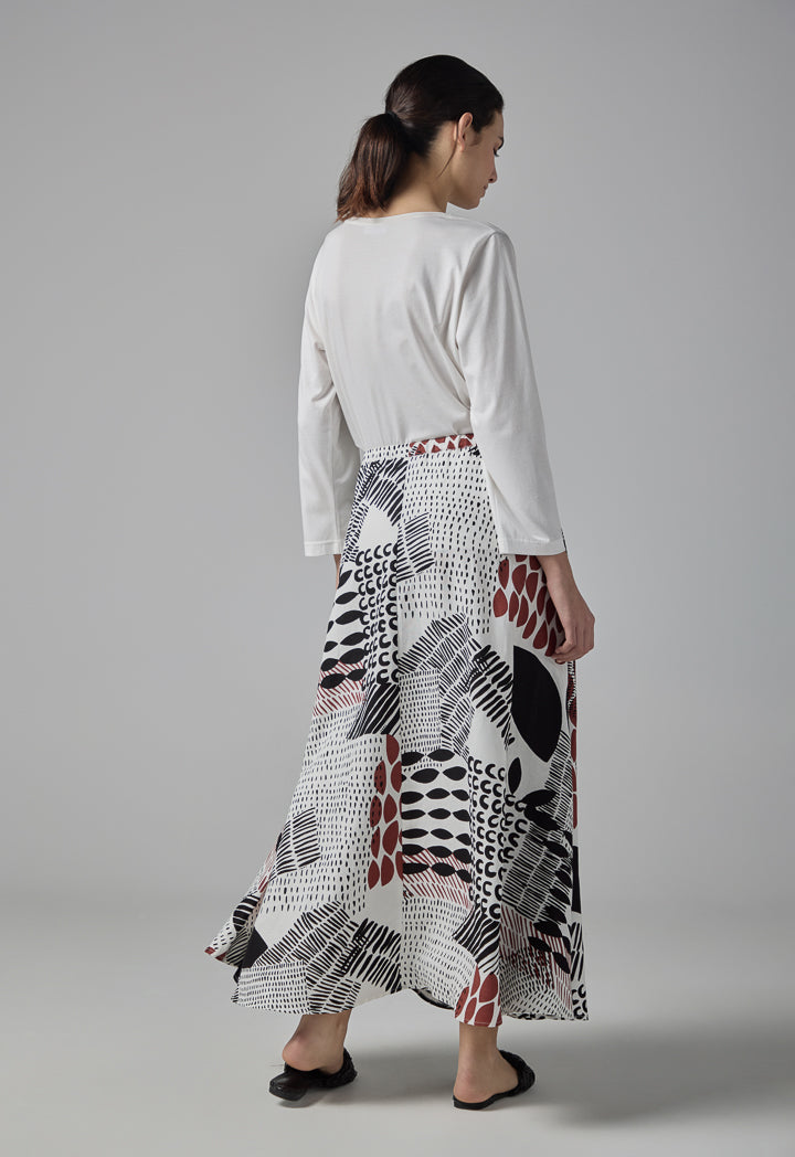 Choice Abstract Print Midi Skirt Multi Color