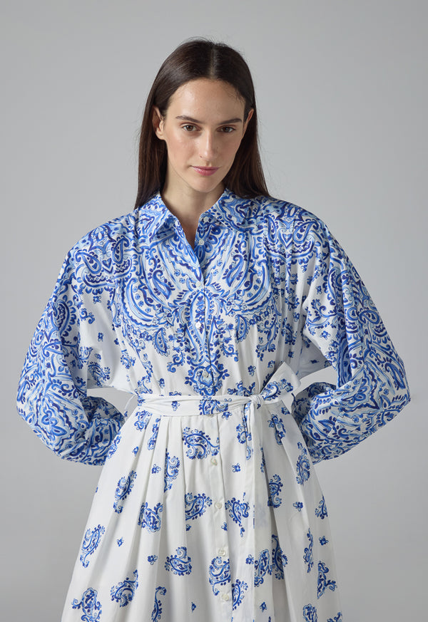 Choice Paisley Printed Belted Shirt Dress Off White