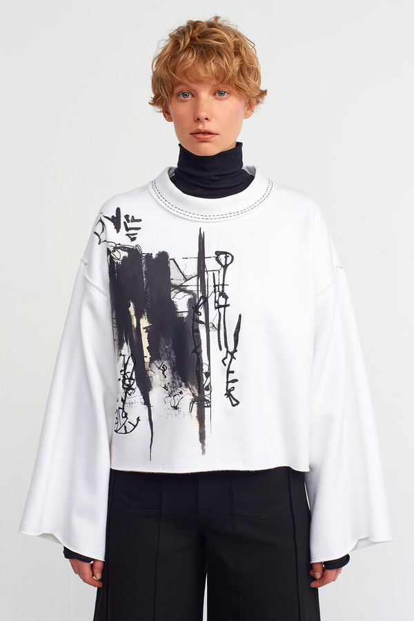 Nu Print And Embroidery Detailed Sweatshirt Off White