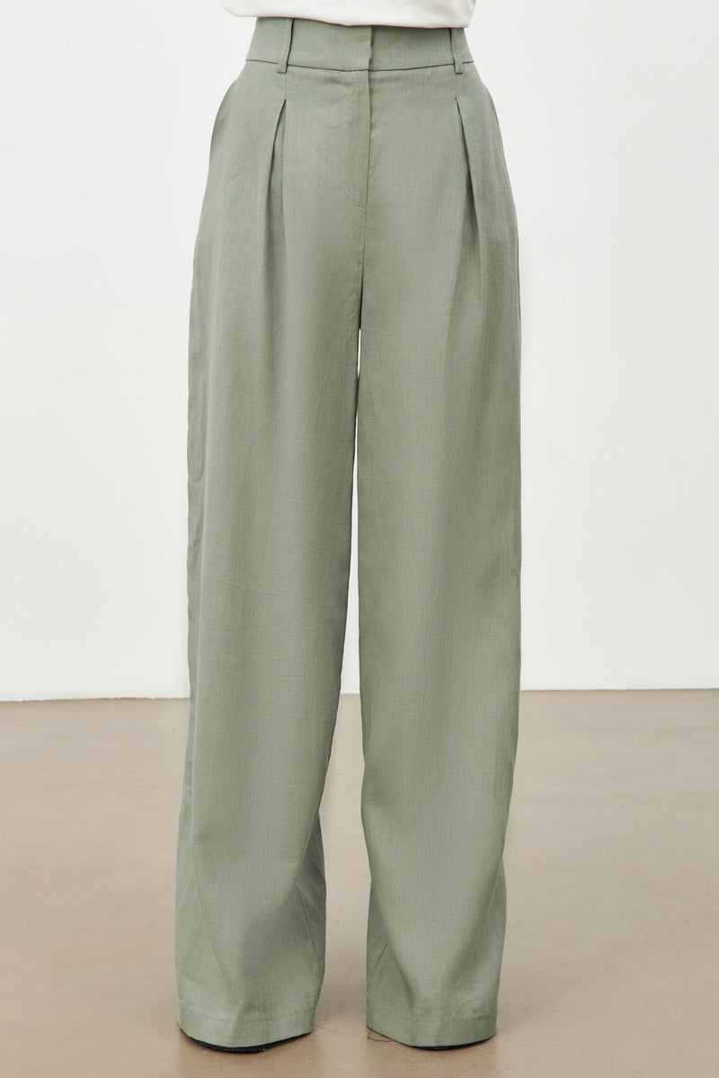 Setre Pleat Detailed Linen Trousers Olive