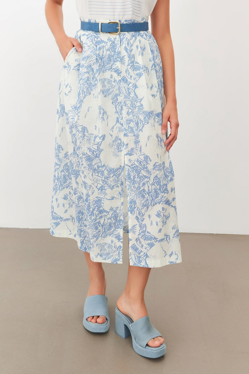 Setre Printed Midi Length Skirt Marine Blue/White