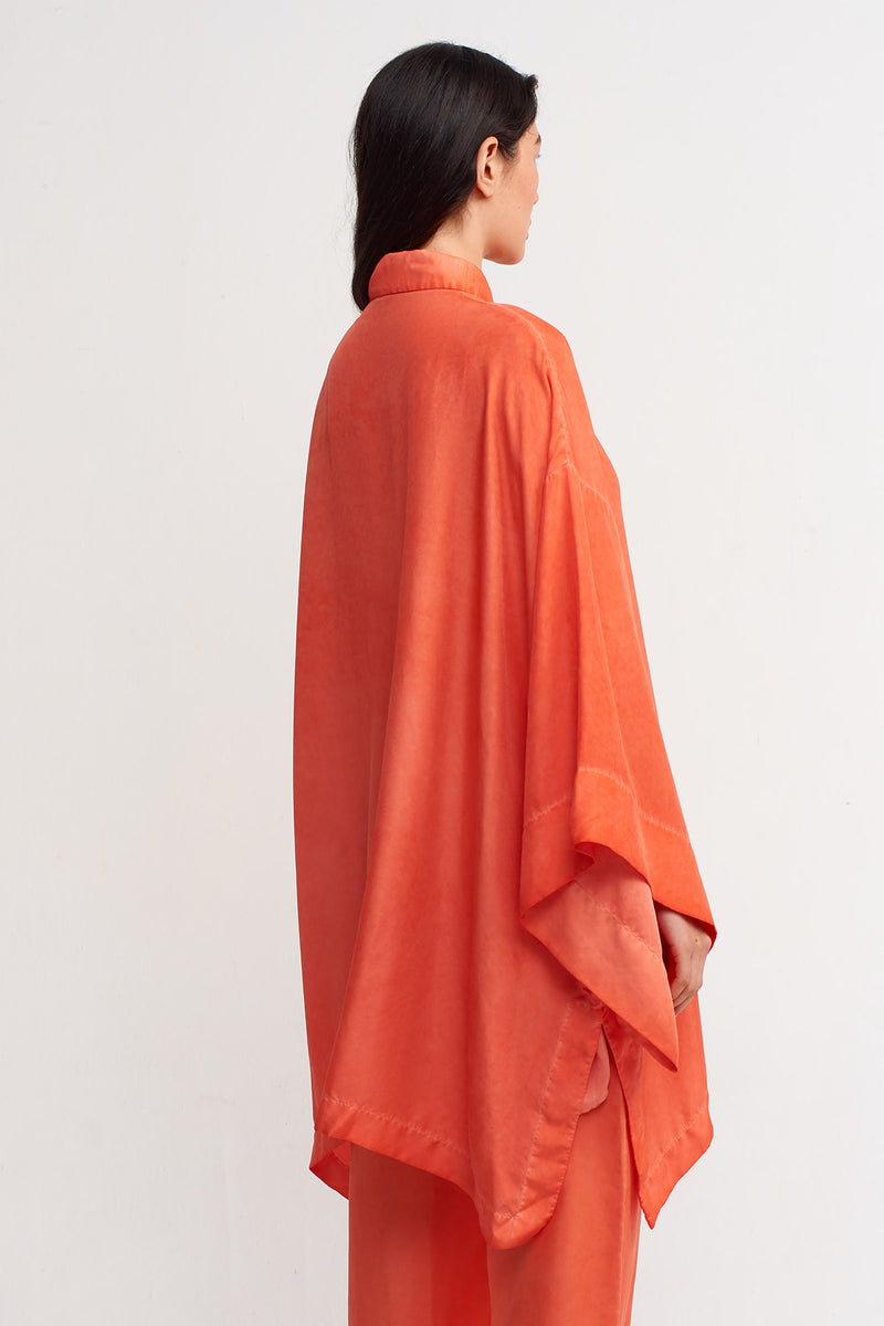 Nu Wide Sleeve Loose Silk Shirt Orange