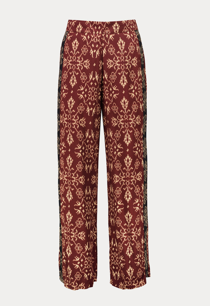 Choice Straight Leg Printed Pants Burgundy - Wardrobe Fashion