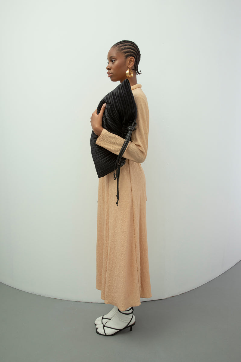 Baqa Collar-Twisted Detail Dress Beige