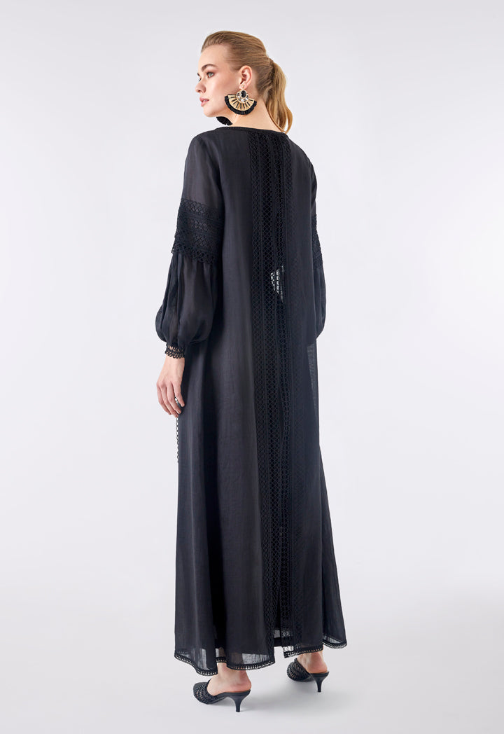 Choice Lace Embroidered Maxi Outerwear Black - Wardrobe Fashion