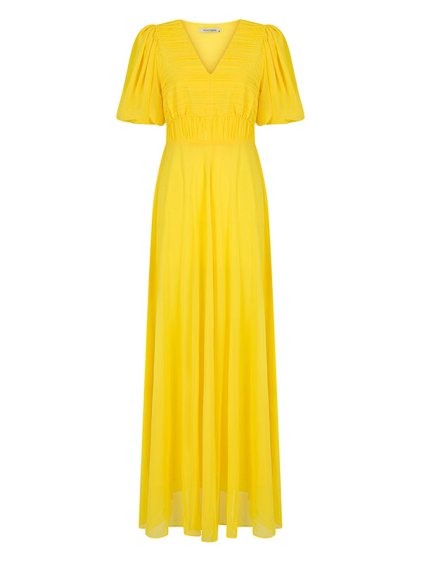 Nocturne Dress Pleat S/S Yellow - Wardrobe Fashion