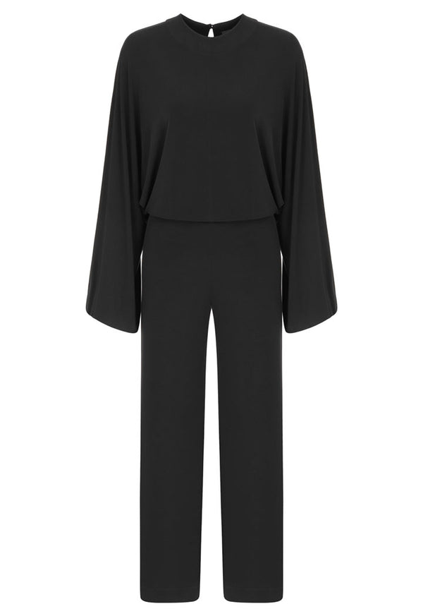 Nu Long Sleeve Back Keyhole Relaxed Fit Jumpsuit Black
