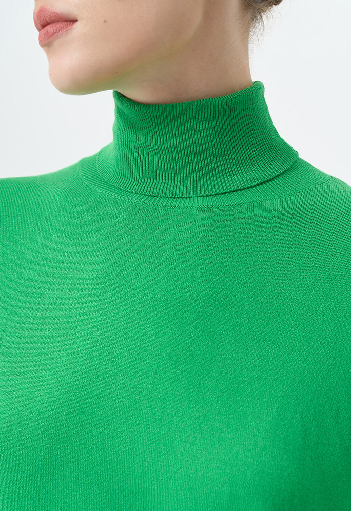 Choice Single Tone High Neck Knitted Top Green
