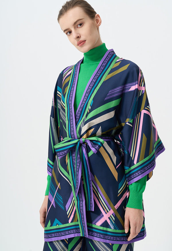 Choice Printed Open Front Belted Kimono Multi Color