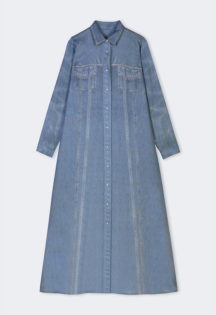 Choice Solid Maxi Shirt Dress Light Blue