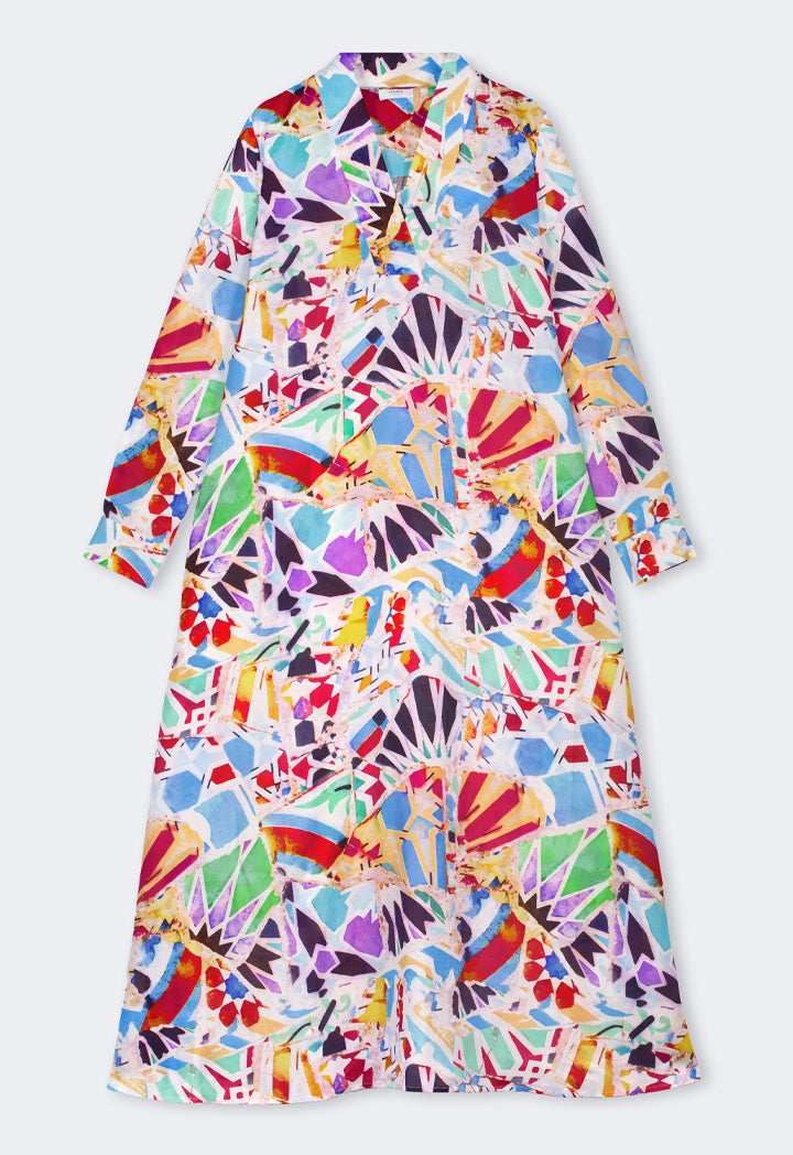 Choice Abstract Print V-Neck Dress Multi Color