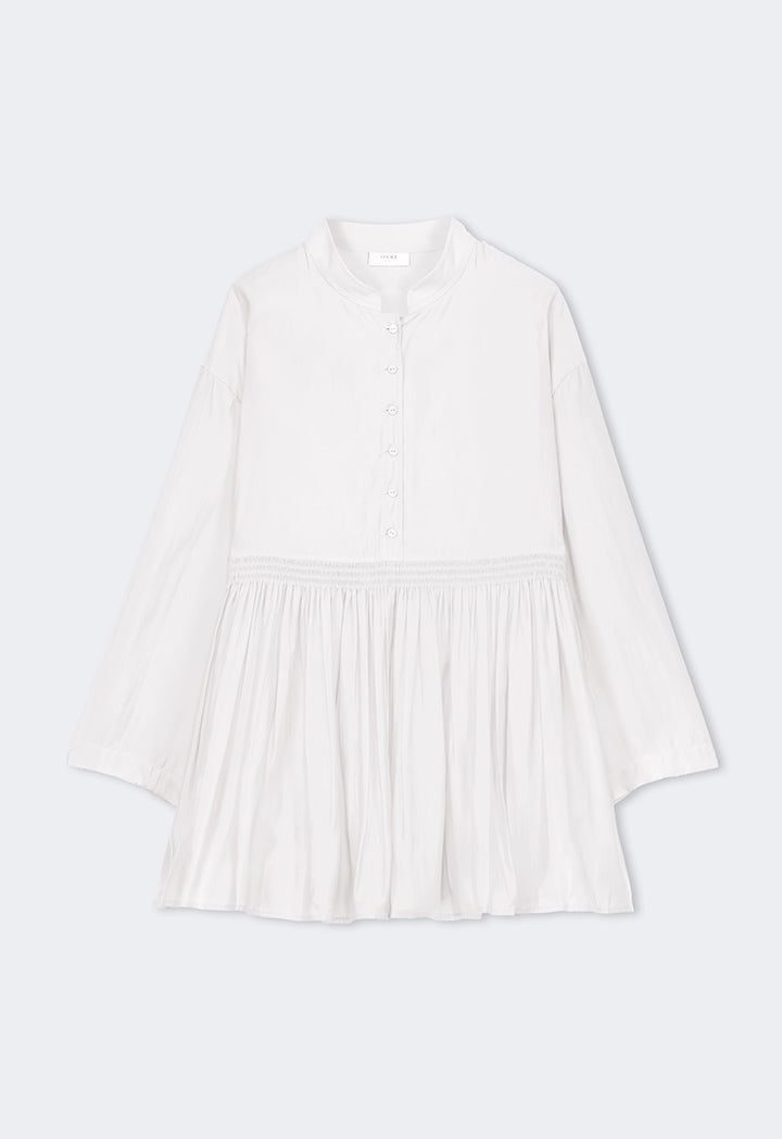 Choice Solid Pleated Hem Shirt Off White