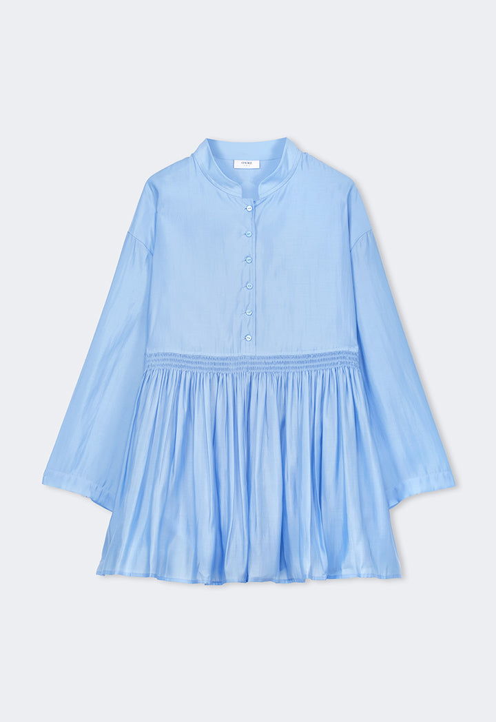 Choice Solid Pleated Hem Shirt Sky Blue