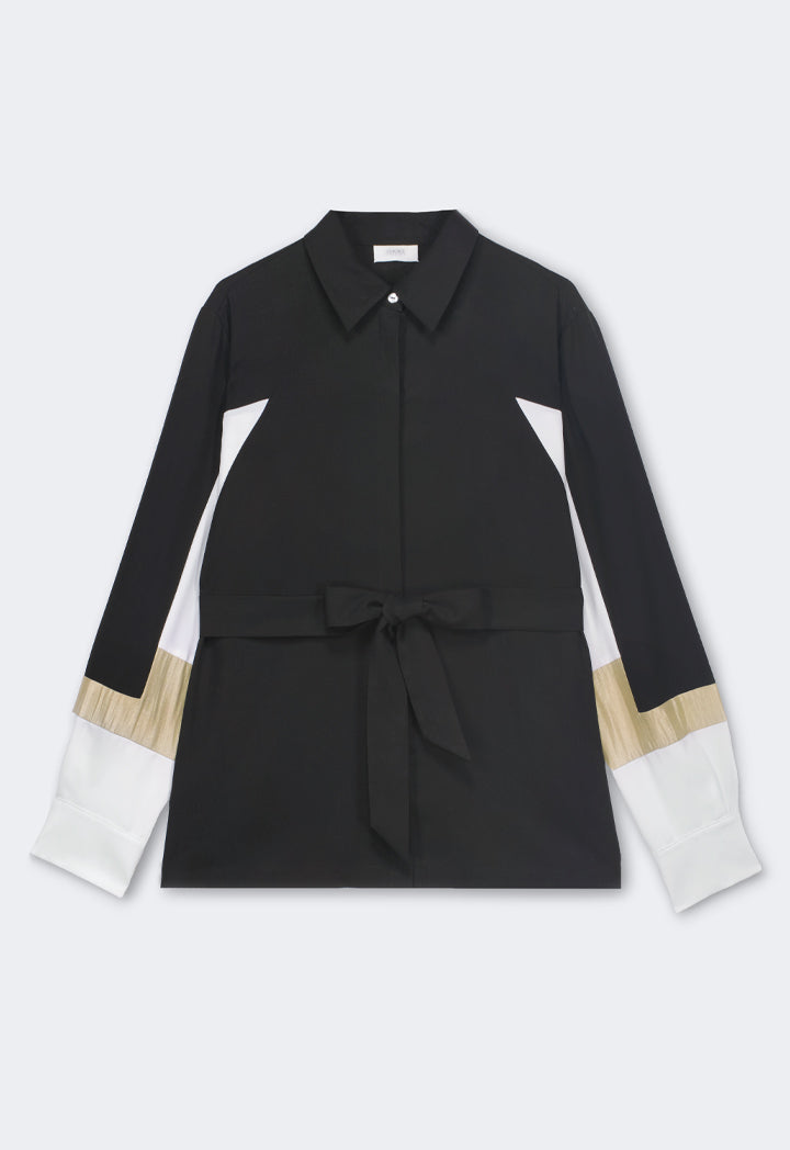 Choice Color Block Relaxed Fit Belted Shirt Black