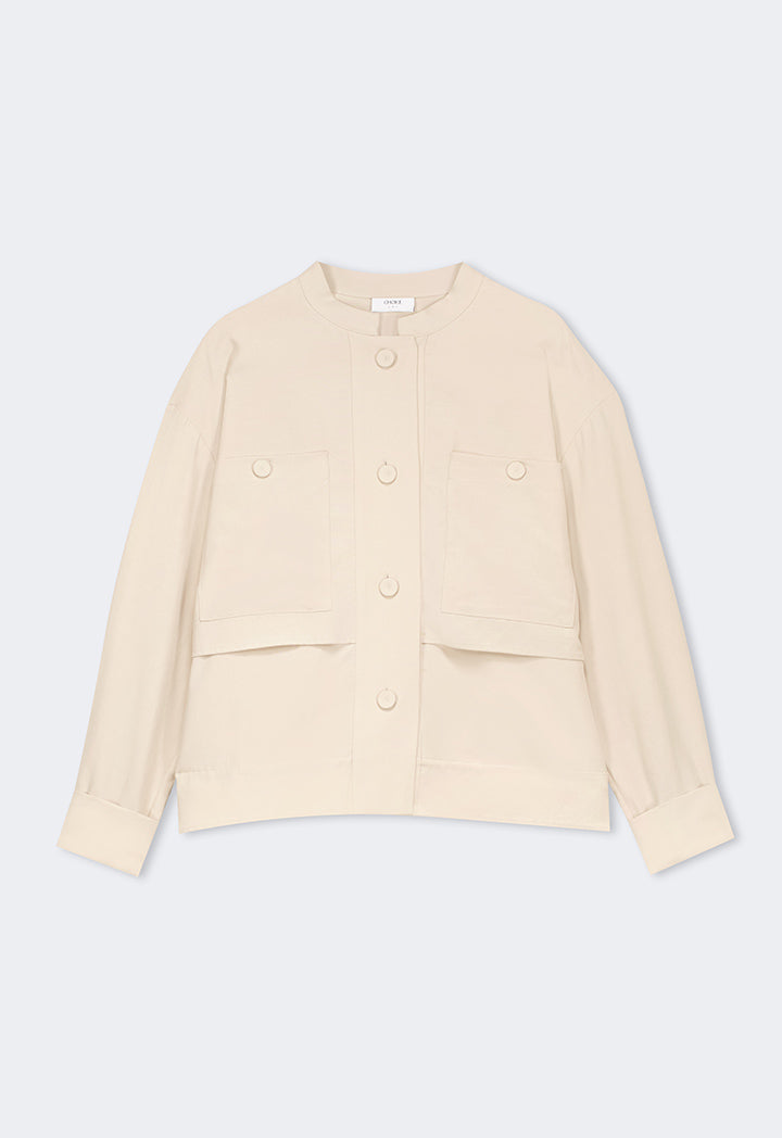 Choice Front Pockets Solid Jacket Beige