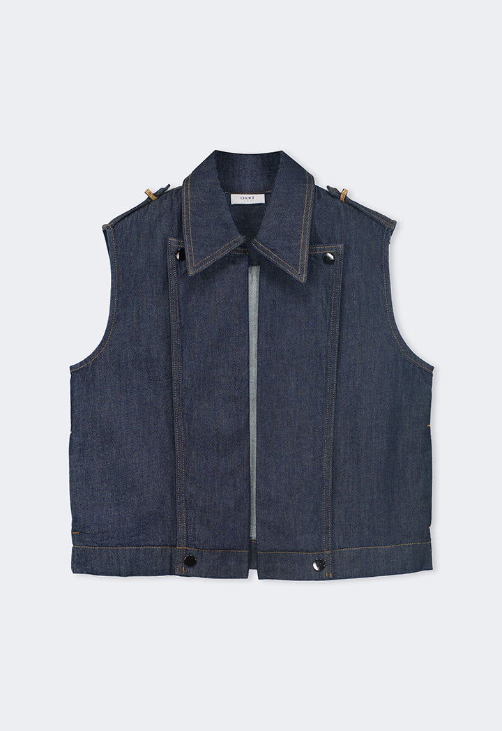 Choice Solid Sleeveless Denim Gilet Denim Blue