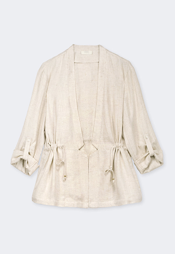 Choice Side Pockets Drawstring Waist Jacket Beige