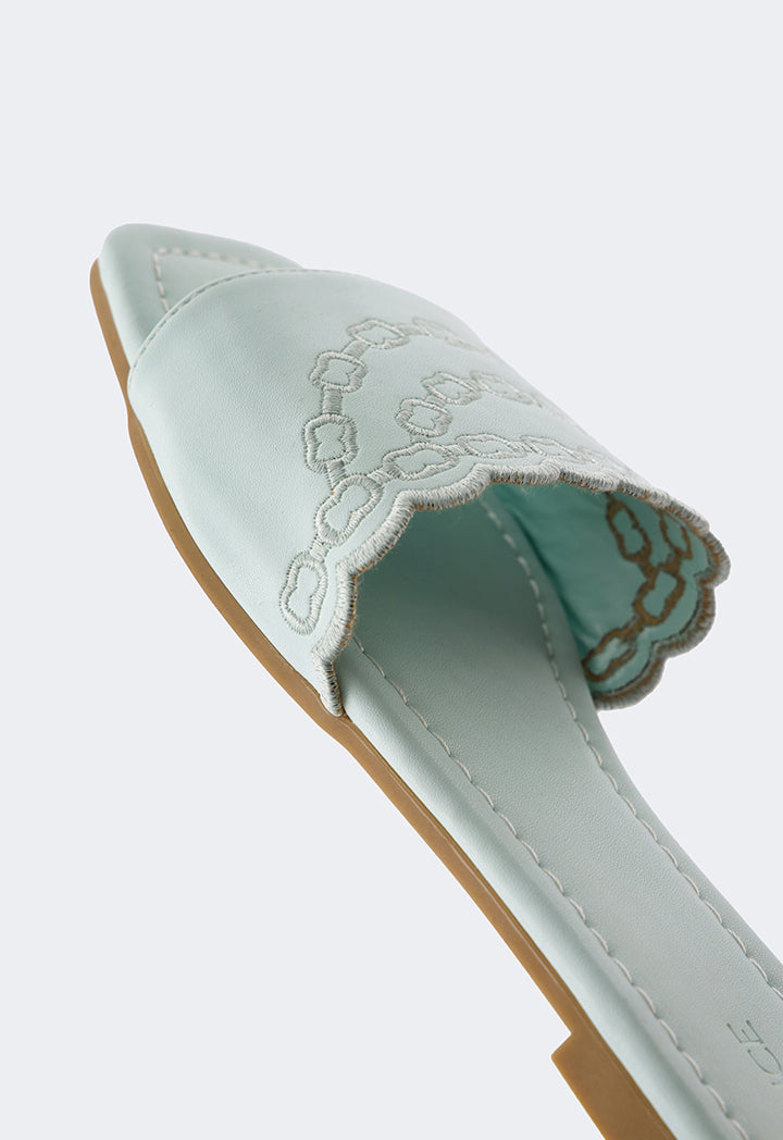 Choice Embroidered Pu Leather Flats Blue
