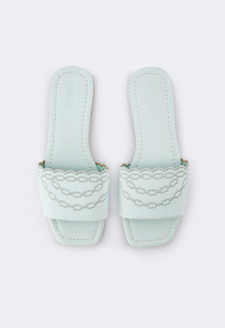 Choice Embroidered Pu Leather Flats Blue