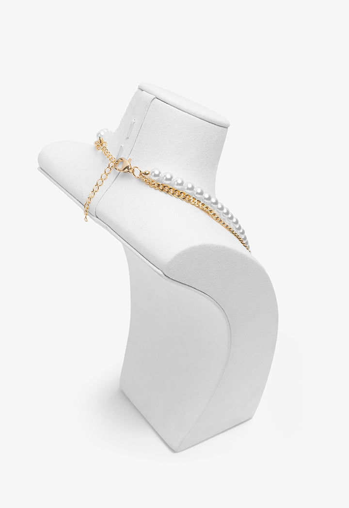 Choice Monogram Chain Faux Pearls Necklace Gold