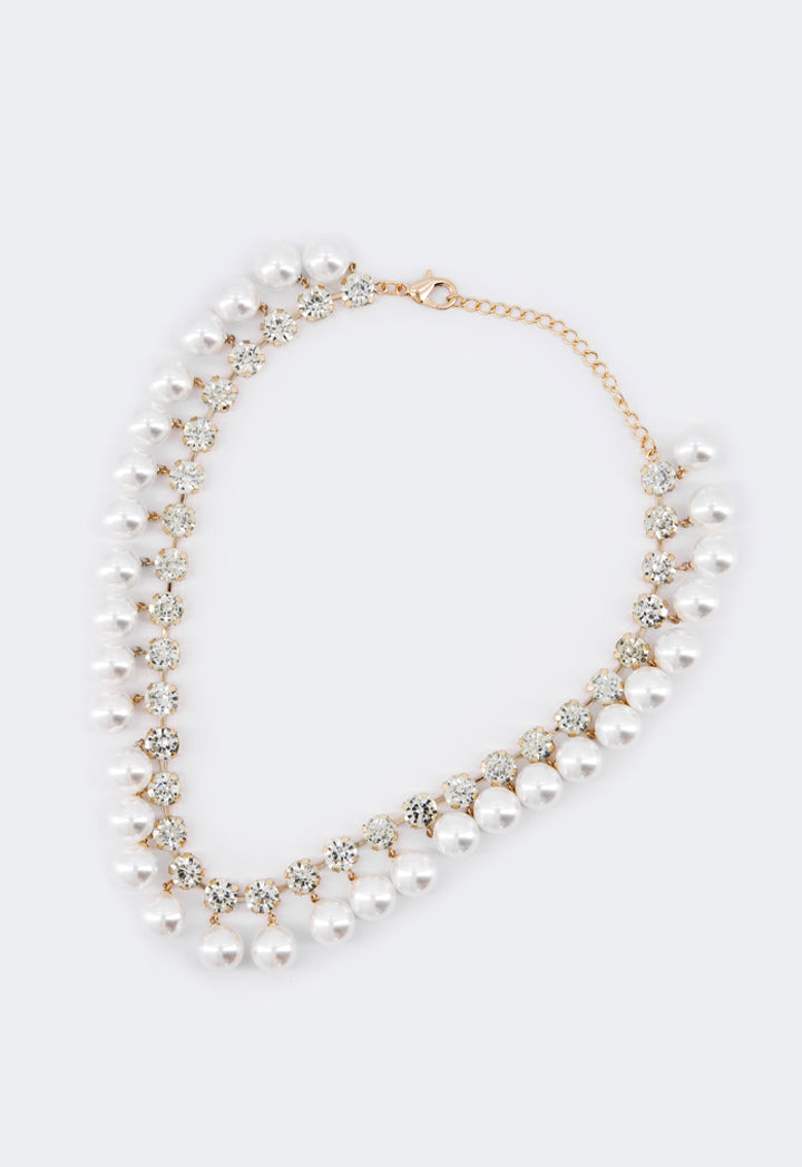 Choice Faux Pearl Crystal Necklace White
