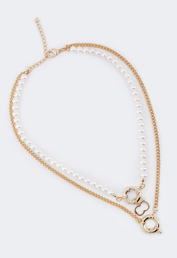 Choice Faux Pearl Chain Monogram Necklace Off White