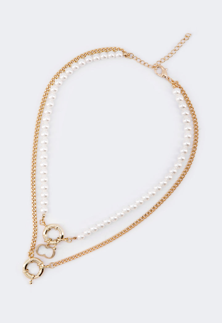 Choice Faux Pearl Chain Monogram Necklace Off White