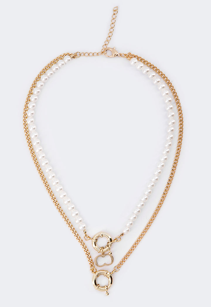 Choice Faux Pearl Chain Monogram Necklace Off White