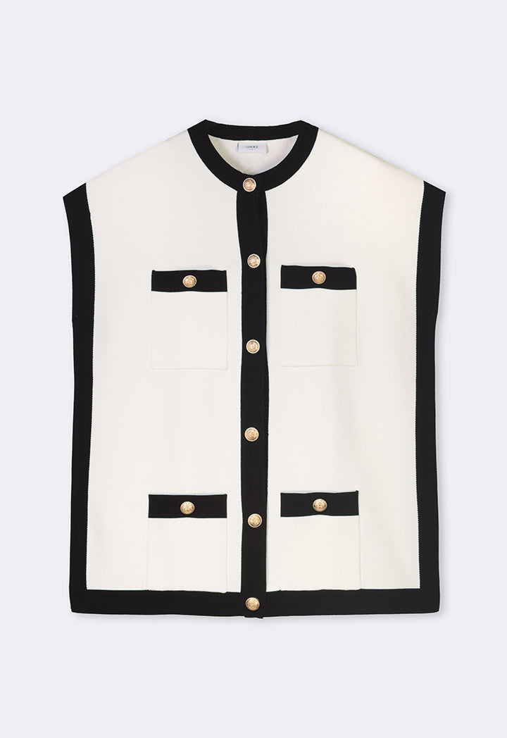 Choice Contrast Knitted Sleeveless Knitwear Jacket Off White