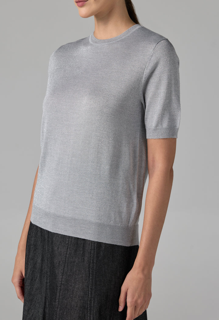 Choice Short Sleeves Knitted Lurex Top Grey