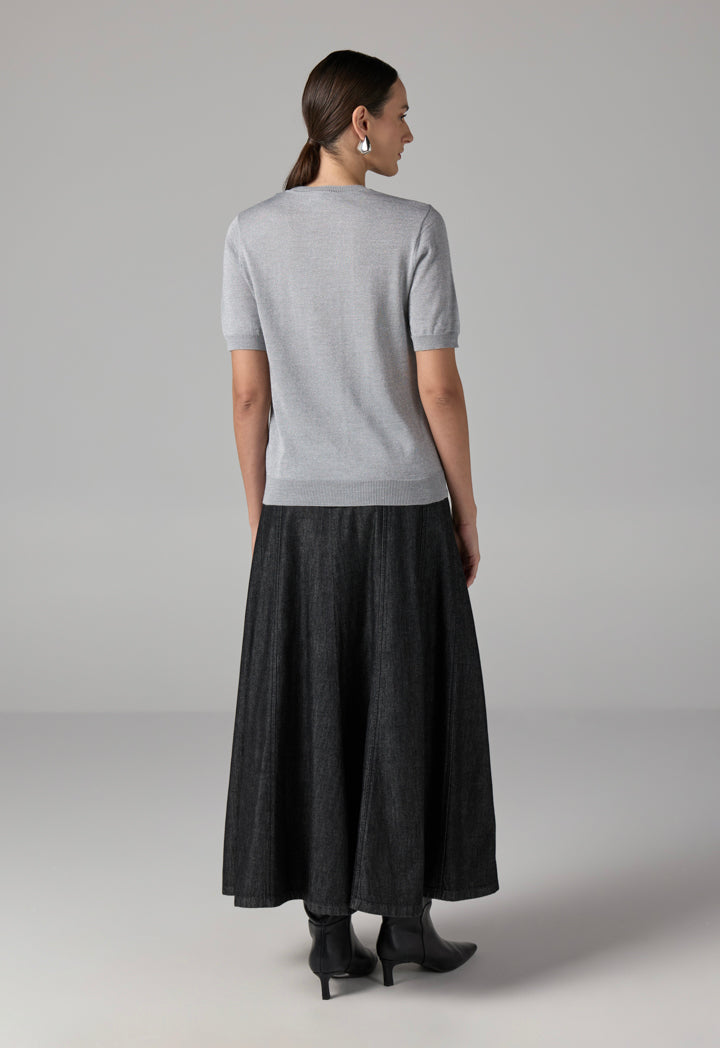 Choice Short Sleeves Knitted Lurex Top Grey