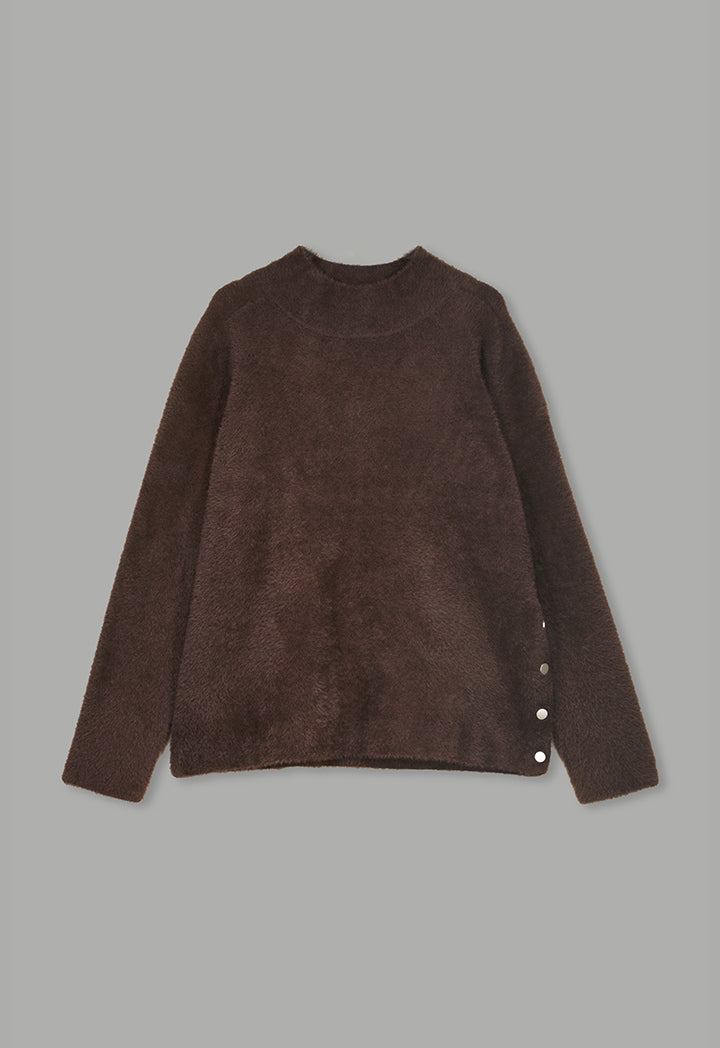Choice Long Sleeve Knitted Basic Blouse Dark Brown