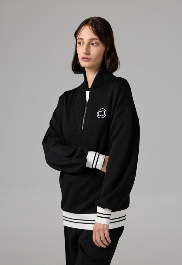 Choice Long Sleeve Contrast Blouse Black