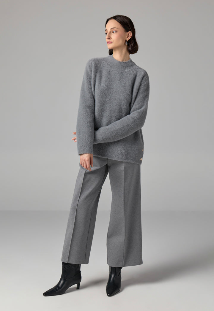 Choice Long Sleeve Knitted Basic Blouse Grey