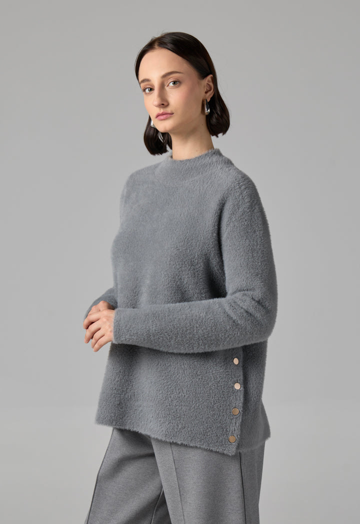 Choice Long Sleeve Knitted Basic Blouse Grey