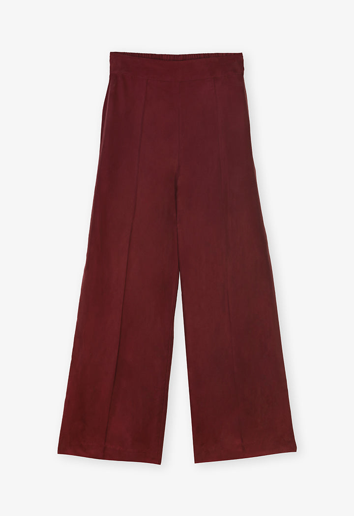 Choice Solid Wide Legs Trousers Burgundy