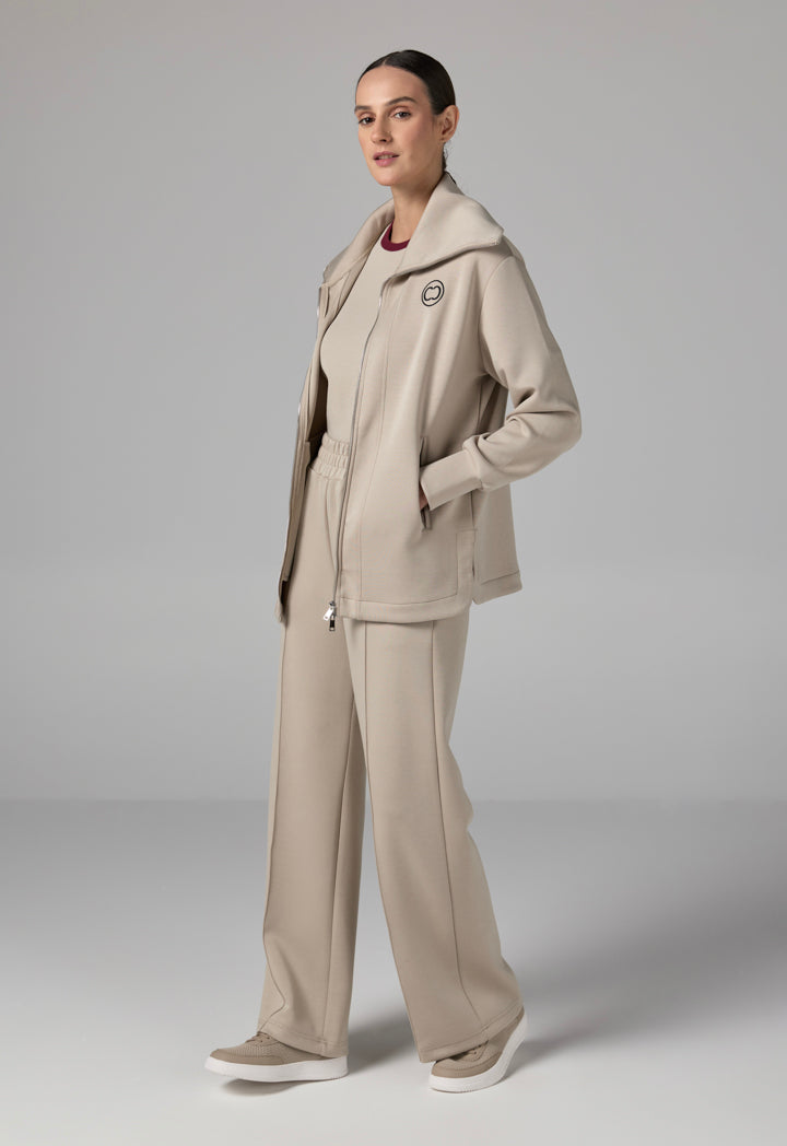 Choice Wide Leg Pin Tuck Basic Trouser Beige