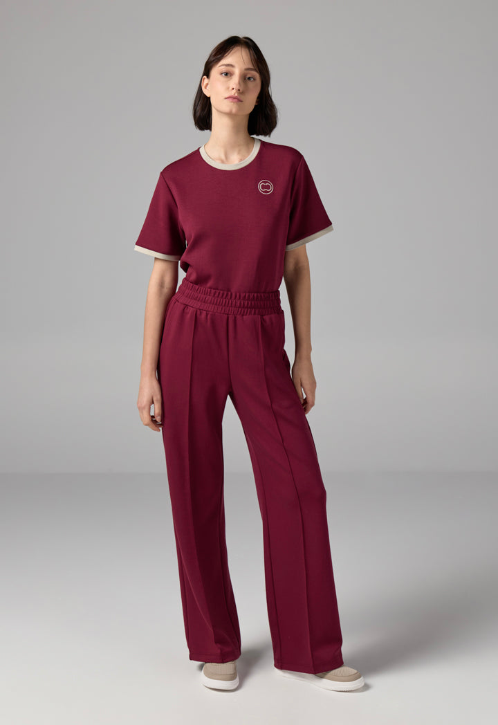Choice Wide Leg Pin Tuck Basic Trouser Burgundy