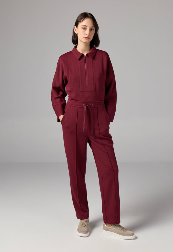 Choice Solid Monogram Drawstring Trousers Burgundy