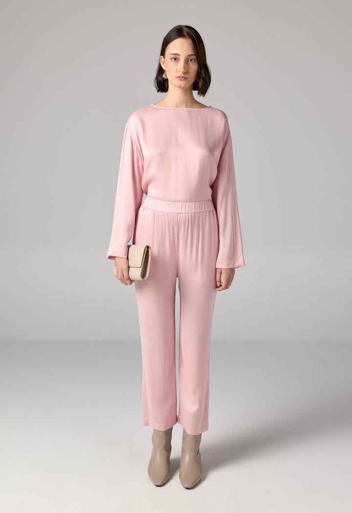 Choice Solid Elastic Waist Trousers Pink